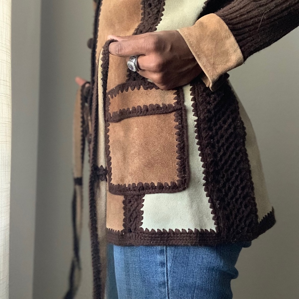 Patchwork Style Brown Cardigan Sweater - Rochelle… - image 4